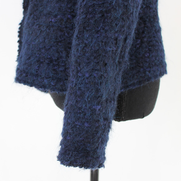 IRO Billa Navy Blue Boucle Wool Blend Tweed Snap Blazer 38 Crewneck Jacket M - Picture 5 of 8